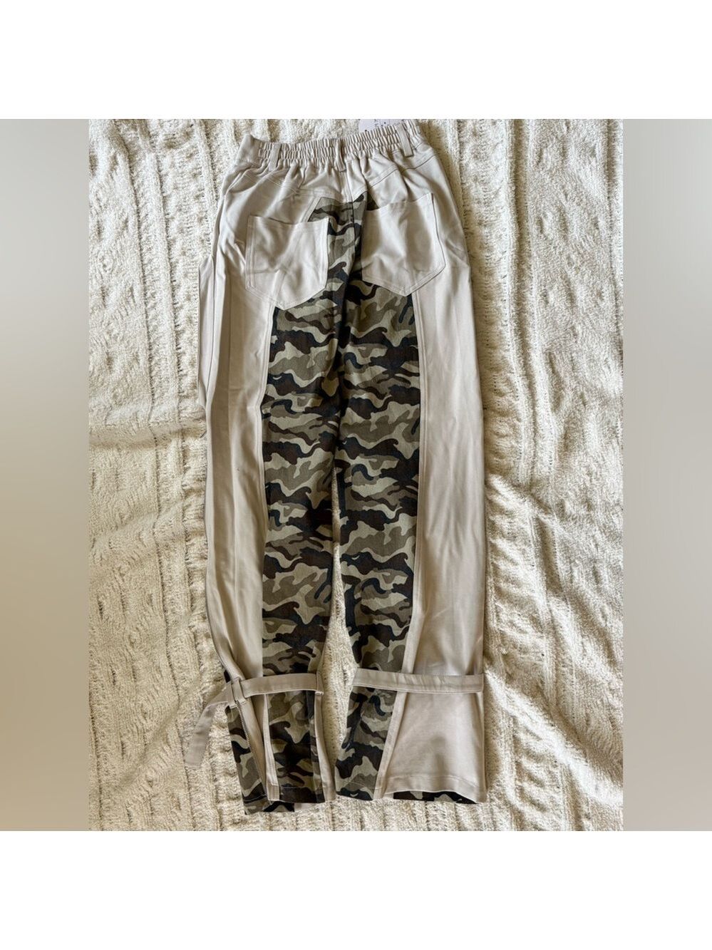 Chicways Beige Army Camo Print Trousers Size Small Women’s Stylish Casual Pants - Picture 7 of 10